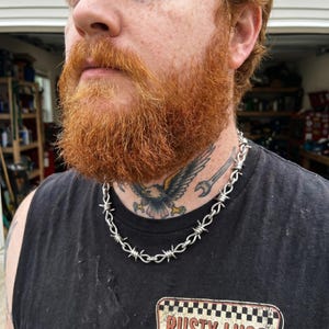 Barbed Wire Necklace for Men, Stainless Steel Silver Choker, Edgy Industrial Biker Jewelry, Waterproof Mens Barbed Wire Chain