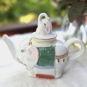 Vintage Hand-Painted China Elephant Tea Pot with baby as lid