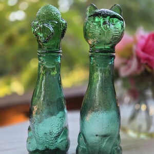 Green Glass Cat Decanter - Etsy