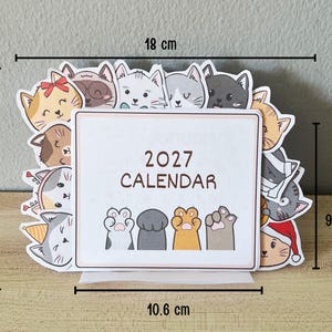 Hand-drawn Printable Desk Kawaii Cat Calendar 2027 - PDF, SVG, PNG Stackable Calendar image 8