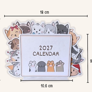 Hand-drawn Printable Desk Kawaii Cat Calendar 2027 - PDF, SVG, PNG Stackable Calendar image 6