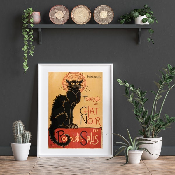 Vintage, Print, Printable, Digital Download, Art, Watercolour, Poster, Wall Art, Shabby Chic. La Chat Noir, Cat