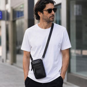 Leather Phone Bag, Genuine Leather Slim Crossbody Pouch for Men, Travel Gift