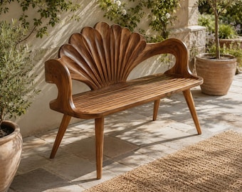 Unique Sculptural Wood Bench | Outdoor Garden Bench | Handmade Patio Furniture | Rustic Decor