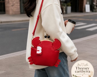 Bolsa transversal fofa de caranguejo, bolsa de mão de caranguejo de desenho animado, bolsa de caranguejo vermelha, bolsa de ombro inovadora, bolsa inspirada na praia, presente divertido para mulheres e meninas.