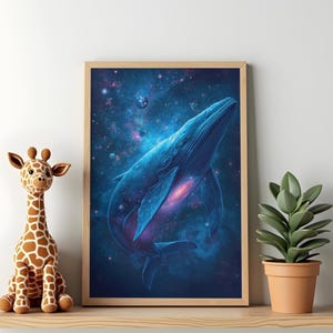 Plakat ścienny „Niebiański wieloryb”, marzycielski plakat z kosmosem i oceanem (do pobrania cyfrowego)