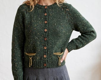 Raglan Cardigan Knitting Pattern, Cropped Button Front Sweater PDF, Bulky Knit Sizes