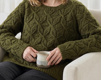 Aran Cable Knit Sweater Pattern, Oversized Pullover PDF, Textured Jumper (Women's)