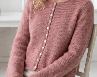 Button Front Cardigan Knitting Pattern, Seamless Top Down Mohair Sweater (PDF)