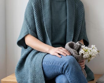 Oversized Shawl Cardigan Knitting Pattern, Textured Cocoon Wrap (PDF)