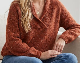 Oversized Shawl Collar Sweater Knitting Pattern PDF, Bottom Up Knitwear (XS-L)