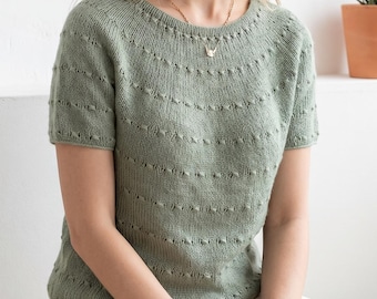 Knitting Pattern Summer Tee, Top Down Circular Yoke, Textured Knit Pullover (PDF)