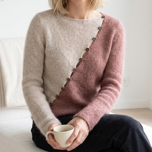 Asymmetrical Mohair Sweater Knitting Pattern, Top Down Jumper (PDF)