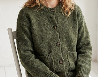 Oversized Button Front Cardigan Knitting Pattern (PDF), Aran Weight Sweater, Top Down Jacket