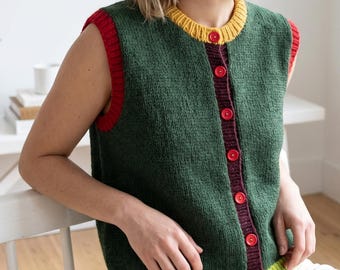 Knitting Pattern Button Up Vest, Sleeveless Knit Cardigan, Top Down Waistcoat (PDF)