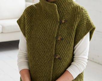 Herringbone Knit Vest Pattern | Oversized Sleeveless Cardigan (PDF Download)