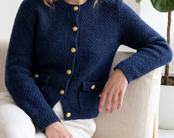 Textured Moss Stitch Cardigan Knitting Pattern, Button Front Jacket (PDF Pattern)