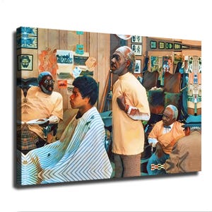Retro African American Barbershop Canvas Art, Vintage Salon Wall Decor