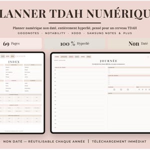 Planificateur TDAH Numérique Non Daté GoodNotes, Rose Beige