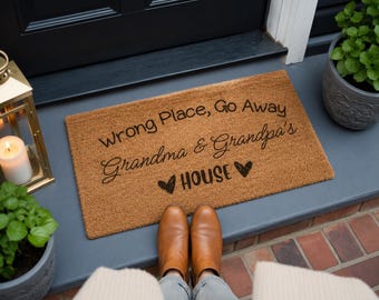 Wrong Place Go Away Grandma and Grandpa's House, Grandparents Day Gift, Welcome Door Mat,Home Doormat,Fathers Day,Mothers Day,Grandma Gift