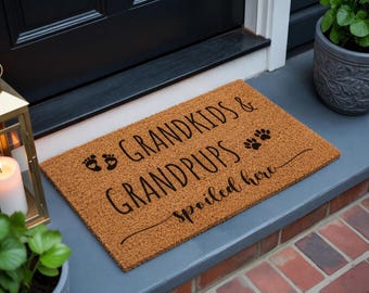 Grandkids and Grandpups Spoiled Here Doormat, Grandma Welcome Mat, Grandparents Gifts, Front Door Decor, New Home Gift, Housewarming Gift