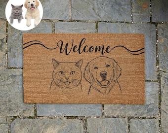 Custom Pet Photo Coir Doormat, Personalized Dog Cat Welcome Mat