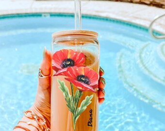 Custom Birth Flower Iced Coffee Tumbler: Personalized Floral Can Glass