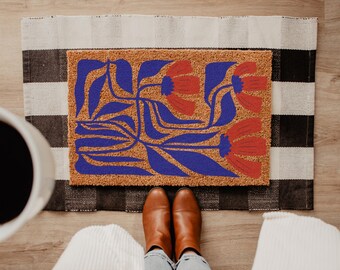 Floral Front Doormat, Floral Gift, Colorful Doormat, Housewarming Gift, Realtor Gift, Closing Gift, Coir Doormat, Home Gift, Outdoor Mat