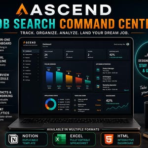 Job Search Command Center Dashboard | Notion, Excel, HTML Career Tracker (Digital Download)