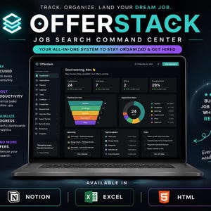 Job Search Command Center | Career & Interview Tracker for Notion, Excel, HTML