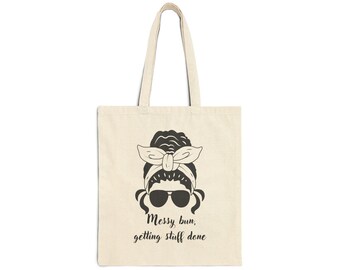 Bolsa Tote "Messy Bun Getting Stuff Done", Bolsa Tote de Lona "Girl Boss", Bolsa de Compras Motivacional, Presente Estético "Slay Your Day", Bolsa de Viagem para Mães Ocupadas