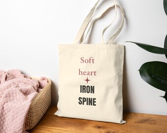Bolsa Tote Soft Heart Iron Spine, Bolsa de Lona para Saúde Mental, Presente para Empoderamento Feminino, Bolsa de Compras Minimalista e Estética, Bolsa Inspiradora