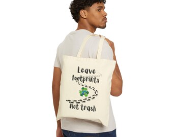 Sacola ecológica "Deixe pegadas, não lixo", em lona, ideal para presente sustentável, sacola de compras para amantes da natureza e perfeita para o Dia da Terra, escola e viagens.