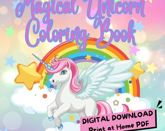 Livro de colorir Unicórnio Mágico em PDF, Páginas simples para colorir de unicórnios para crianças, Livro de atividades de fantasia para imprimir, Download digital