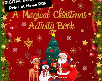 Livro de atividades de Natal em PDF, labirintos e quebra-cabeças de Natal para crianças, páginas para colorir de ligar os pontos para pré-escola, 2 downloads digitais em PDF
