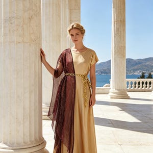 toga evening dress Yizyif Womens Halloween Toga Dress Ancient Greece Roman Queen Dress Up Chiffon Gold Trims Long Dress Lavender 3XL, Women's, Blue