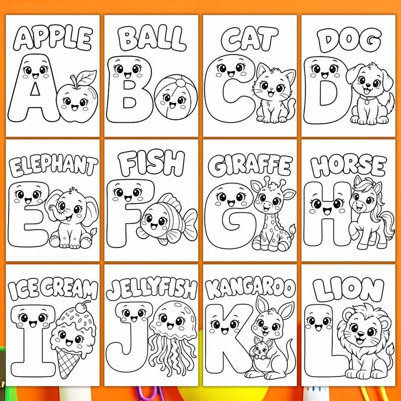 26 Alphabet Coloring Pages for Kids, ABC Learning Worksheets (digital ...