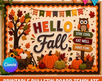 Hello Fall Bulletin Board Kit, Fall Classroom Decor, Pumpkin & Autumn Bulletin Board, Autumn Classroom Door Decor, Fall Classroom Display