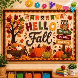 Hello Fall Bulletin Board Kit, Fall Classroom Decor, Pumpkin & Autumn Bulletin Board, Autumn Classroom Door Decor, Fall Classroom Display