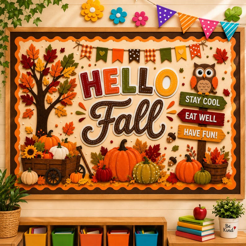 Hello Fall Bulletin Board Kit, Fall Classroom Decor, Pumpkin & Autumn Bulletin Board, Autumn Classroom Door Decor, Fall Classroom Display