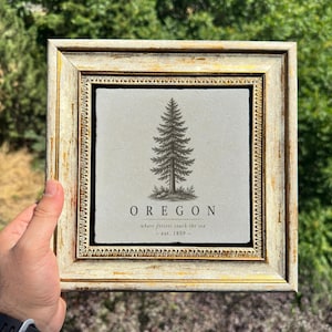 Framed Wall Art Oregon Limestone Sign, Vintage Pine Tree Pacific Northwest