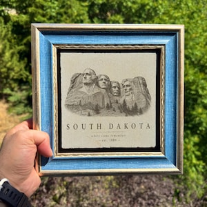 Framed Wall Art South Dakota Limestone Sign, Vintage Mount Rushmore