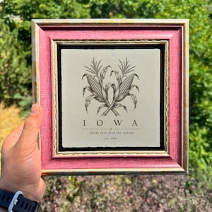 Quadro incorniciato con insegna in pietra calcarea dell'Iowa, tema vintage "Raccolta del mais"