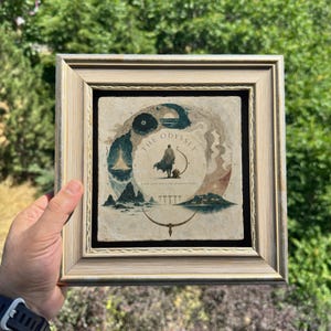 Framed Wall Art: Minimalist Odyssey Natural Limestone Sign, Greek Mythology