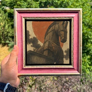 Framed Wall Art Troy Natural Limestone Sign, Trojan Horse Greek Myth