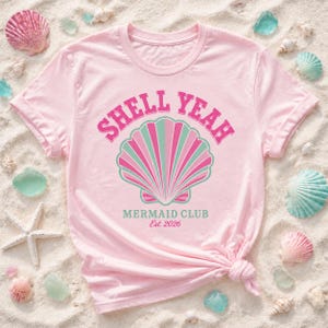 Shell Yeah Mermaid Club PNG | Retro Summer Sublimation Design | Preppy Beach T-Shirt Graphic | Pastel Seashell Digital Download