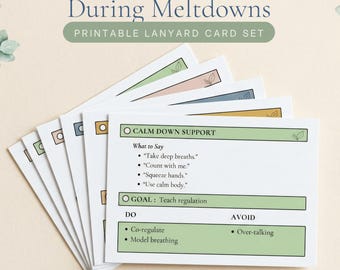 Meltdown Support Cards Printable, What to Say During Meltdowns De-escalation Cards for RBTs Special Ed Teachers Autism Parents, PDF Download