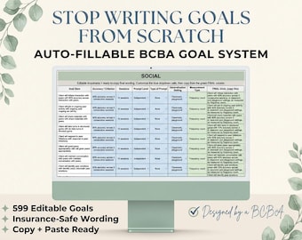 BCBA Goal Bank Spreadsheet, Editable ABA Goal Bank with Drop-Down Menus, Copy + Paste Goal Writing Template for BCBA RbT Treatment Plans