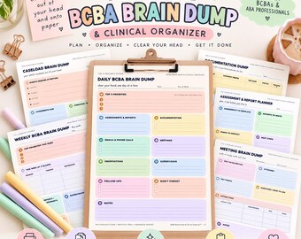 BCBA Brain Dump Printable | ABA Planner & Clinical Organizer | Behavior Analyst Caseload, Supervision and Documentation Planner