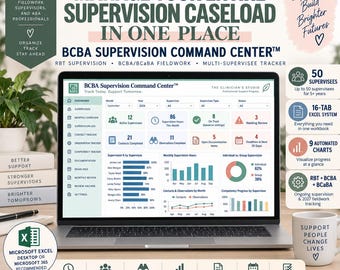 BCBA Supervision Tracker | RBT Supervision & Fieldwork Tracker | BCBA Excel Dashboard | Supervisee Hours and Requirements